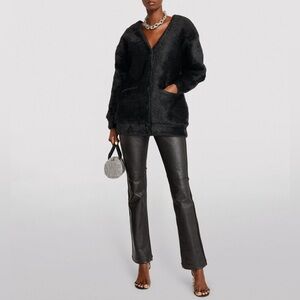 New ALEXANDER WANG V-Neck Faux Fur Cardigan w/Quilted Lining in Black Size L NWT